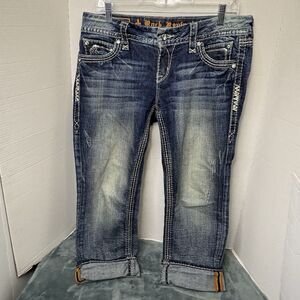 WOMENS Rock Revival LYNKAI Crystal Rhinestone Stitched Easy Crop Jeans 32 Y2K